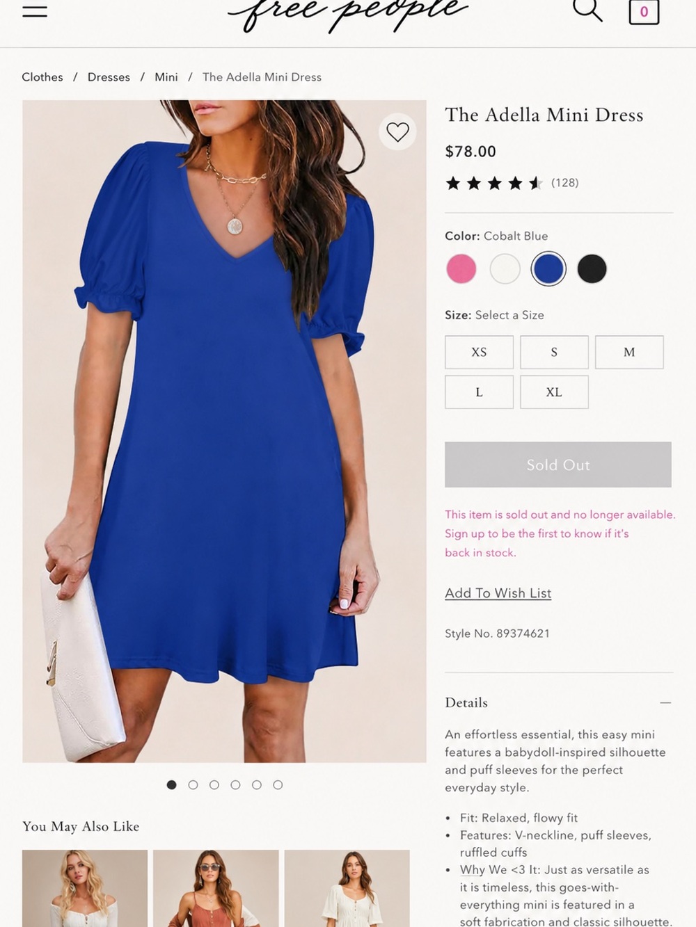 Free People Adella Mini Dress in Cobalt Blue